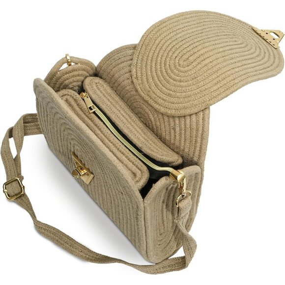 Women Quilted Cotton Rope Crossbody Bag Small Shoulder Purse with Adjustable Str - Picture 4 of 7